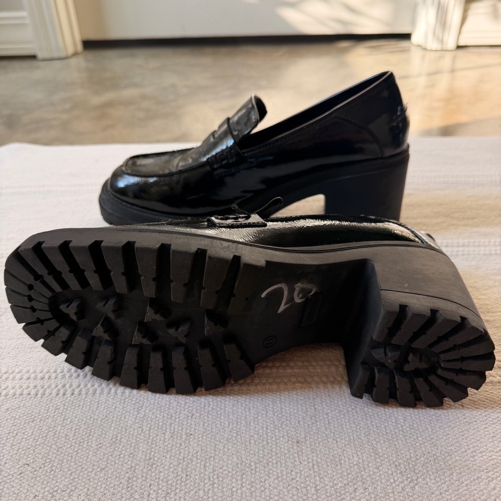 Seychelles Black Patent Chunky Lug Sole Loafers Platform Heels Women’s 11 - Picture 5 of 12